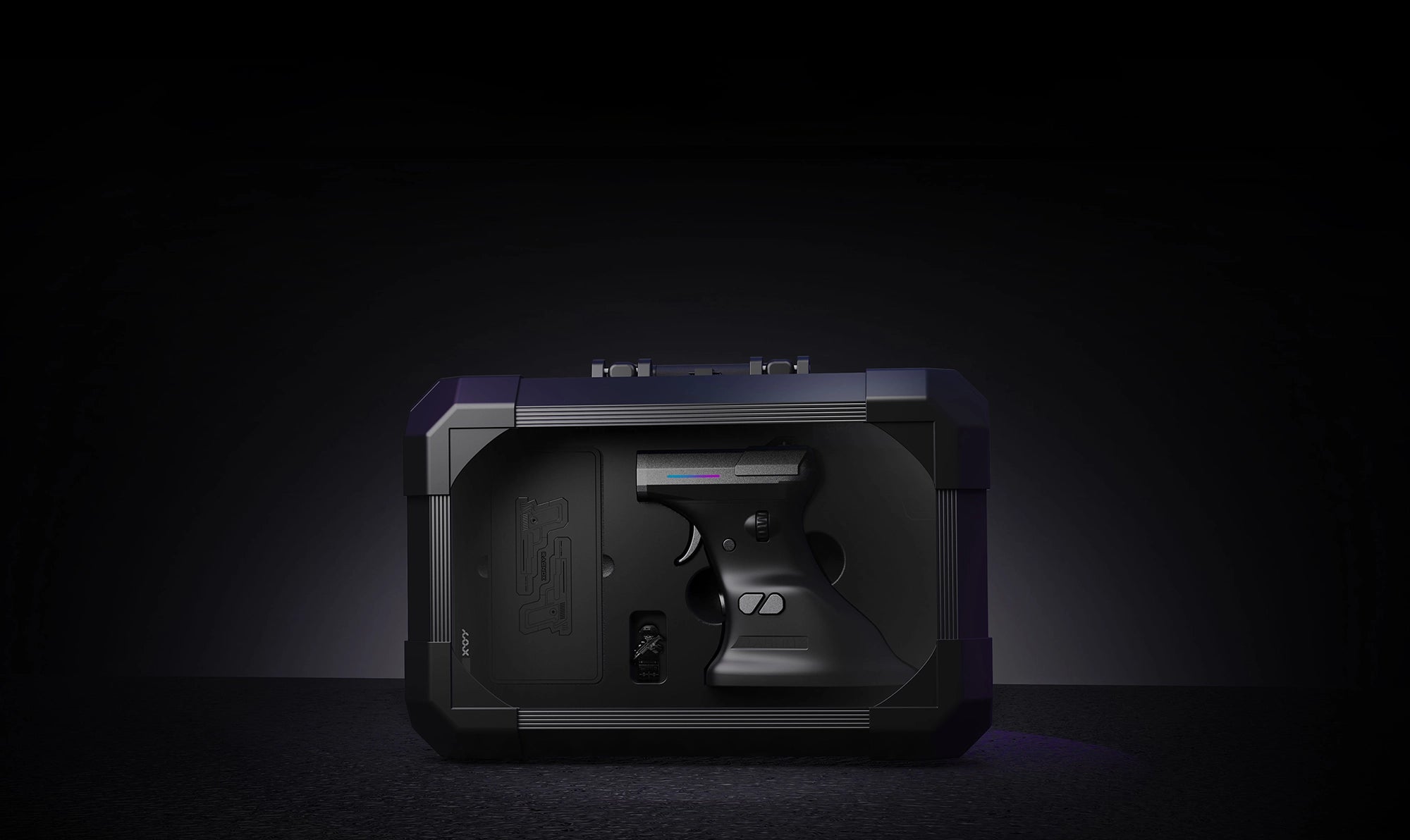 RAGNOK gun-style gaming mouse displayed inside an Armory case.